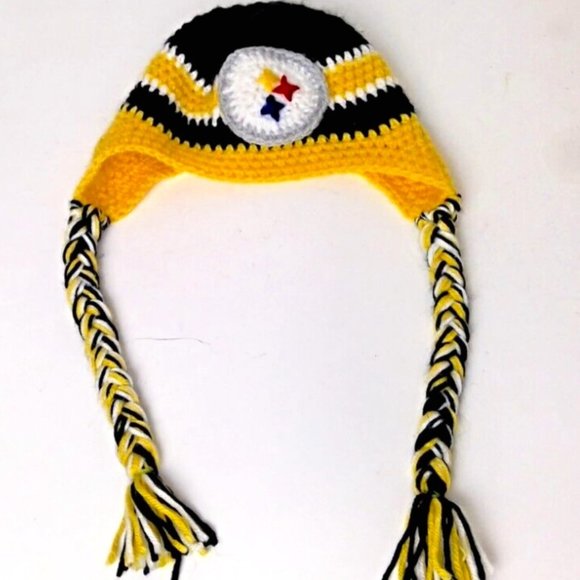 Handmade Kids Crocheted Pittsburgh Steelers Tasseled Beanie - Picture 1 of 5